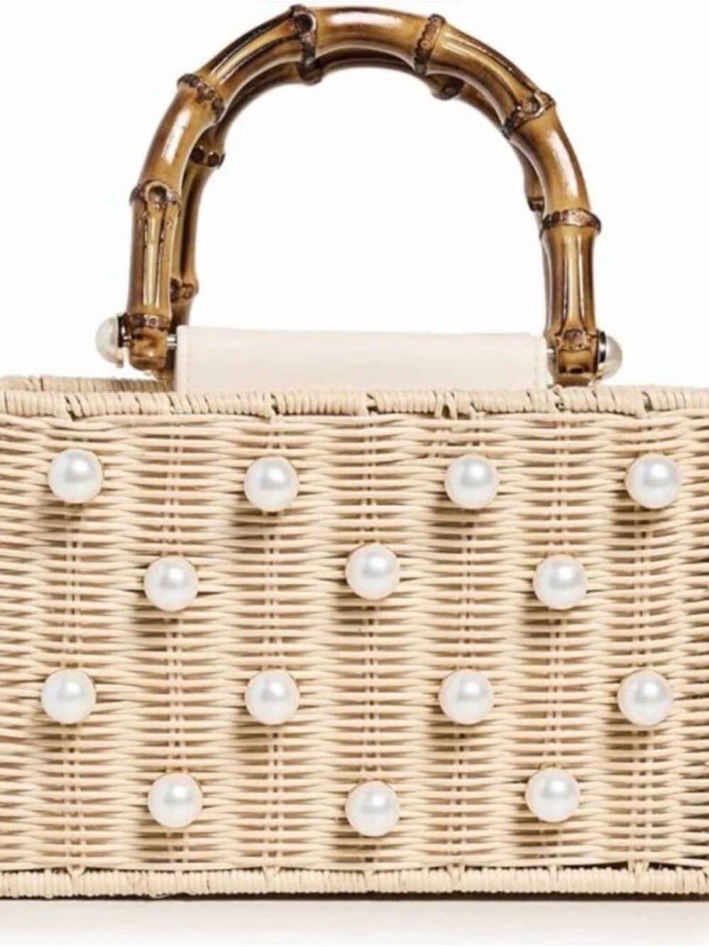 Chloe Style Rattan Clutch Basket Bamboo & Straw Pearl Details